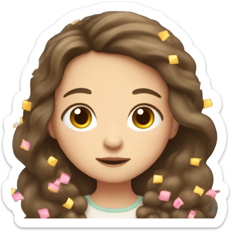 Sleeping little girl with long brown hair and confetti in her hair  sticker