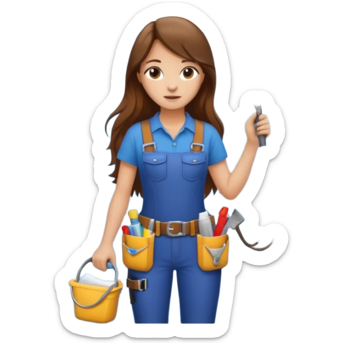 beautiful girl with long brown hair constructing new bathroom area with new shower and amenities  sticker