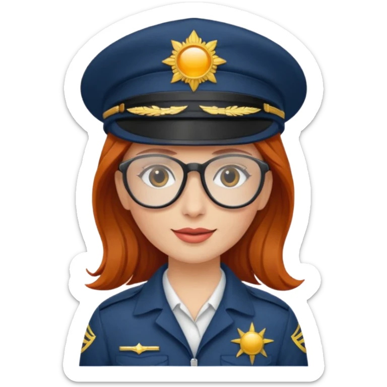 pilote d'avion femme rousse avec lunette de soleil et chapeau de pilote sticker