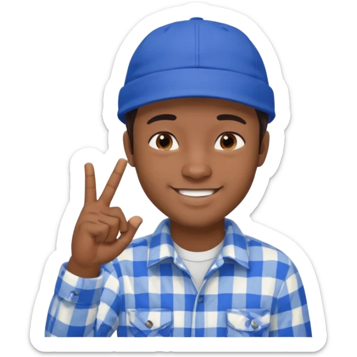 Emoji of a young man with dark hair, wearing a blue cap and a white flannel shirt, the young man is making a "like" gesture with his right hand sticker