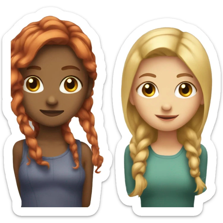 a girl with short red hair hugging girl with long dirty blonde hair sticker