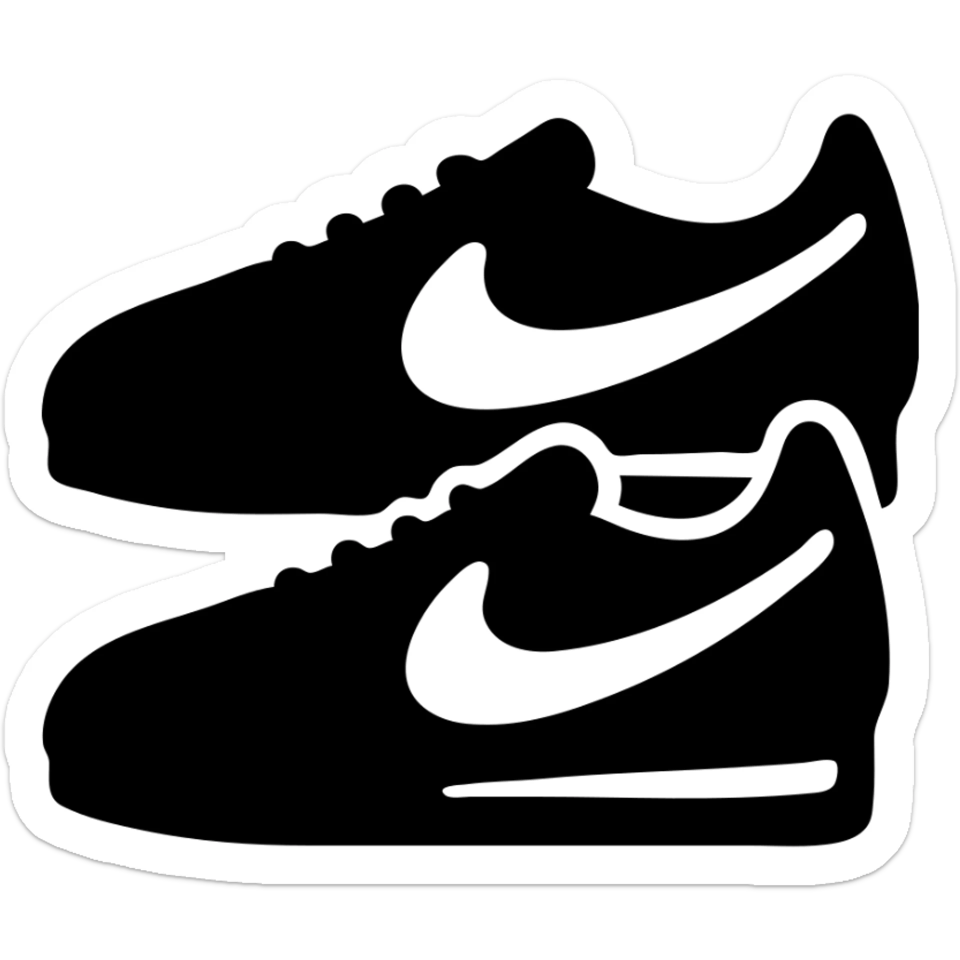 A pair of Nike Cortez sneakers in a black filled icon style, with a colorful design. sticker
