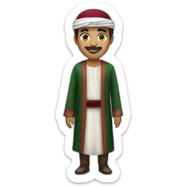 A Qatari man in traditional attire in the colors of the Palestinian flag sticker