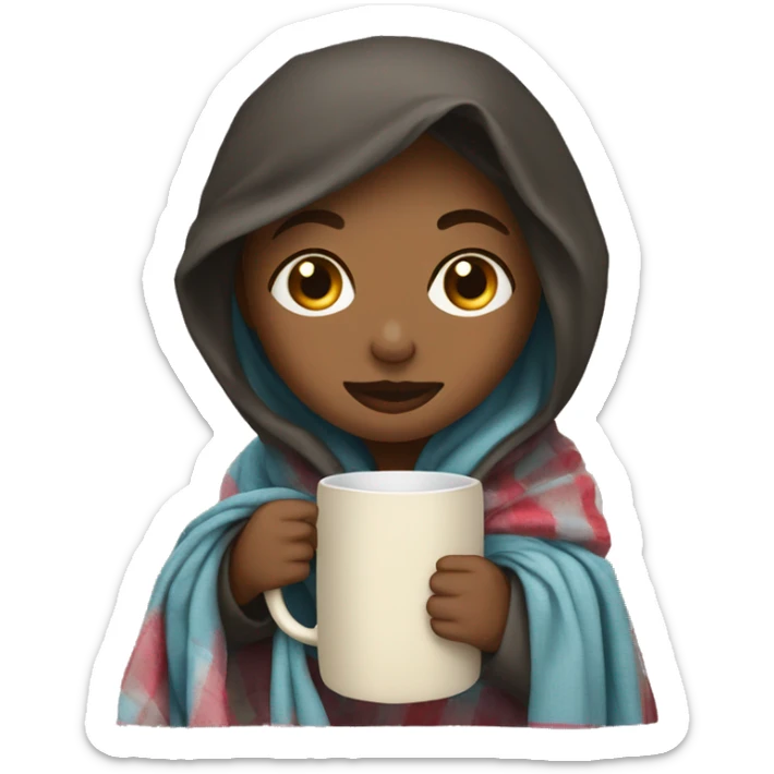 girl drinking out of mug and she’s wrapped up in a blanket sticker