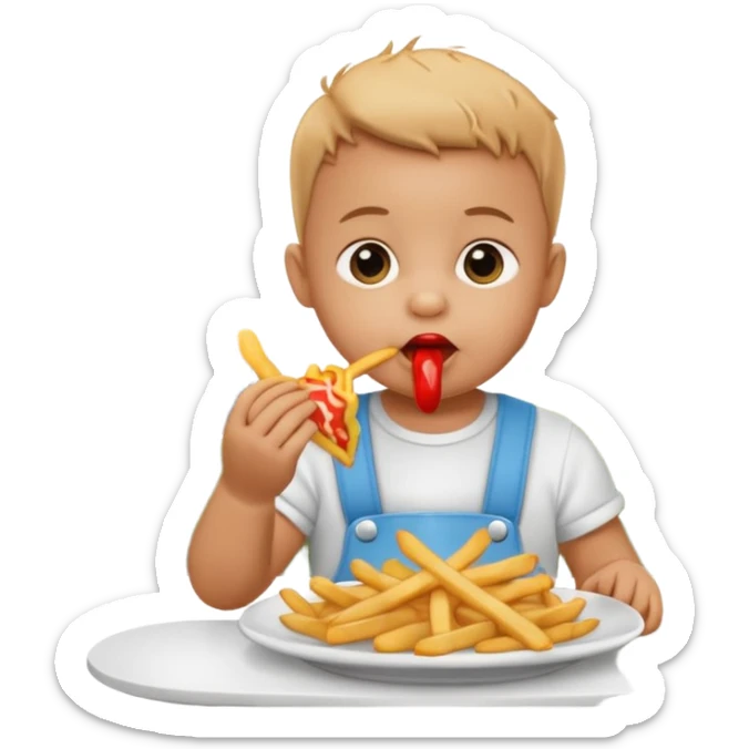 Transformer cette personne en bébé  occuper à  manger des fritte a bruxelles, devant latomium sticker