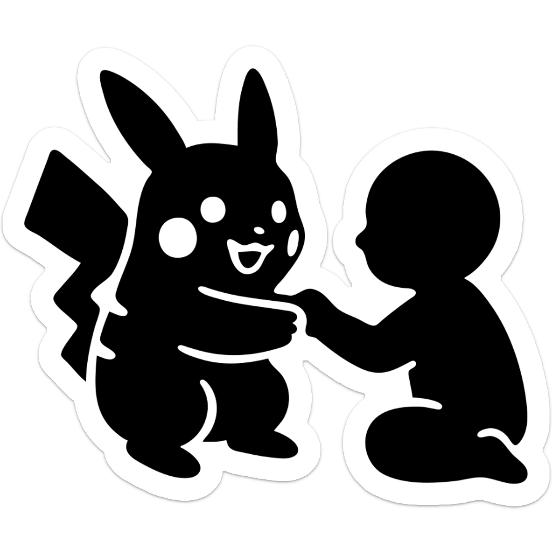 Pikachu playing with a child, filled icon with clear details sticker