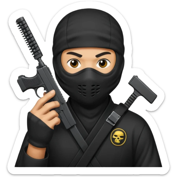 Créame este emoji 🥷🏾 con una glook y peine estendido en la mano  sticker