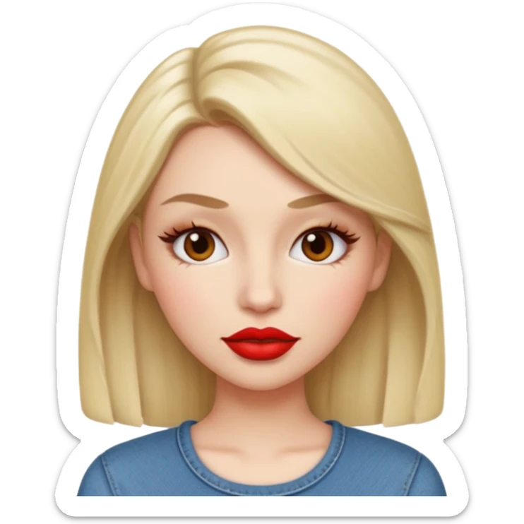 in the style of apple IOS emojis, give me a girly whole person emoji, with big red lips and eyelashes, and hour-glass curvy frame in a neutral pose sticker