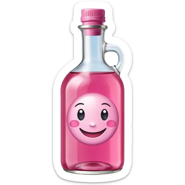 Smiling bottle of oil blue top pink outside with logo that says berry oil sticker