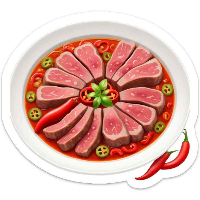 Fuqi Feipian sliced beef and offal in chili oil, simplified emoji style with bold outlines and bright colors, cartoon style Husband and Wife Lung Slices appetizer sticker