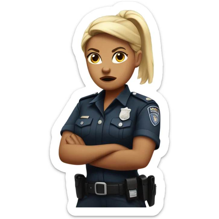 arms crossed angry woman blonde ponytail police uniform  sticker