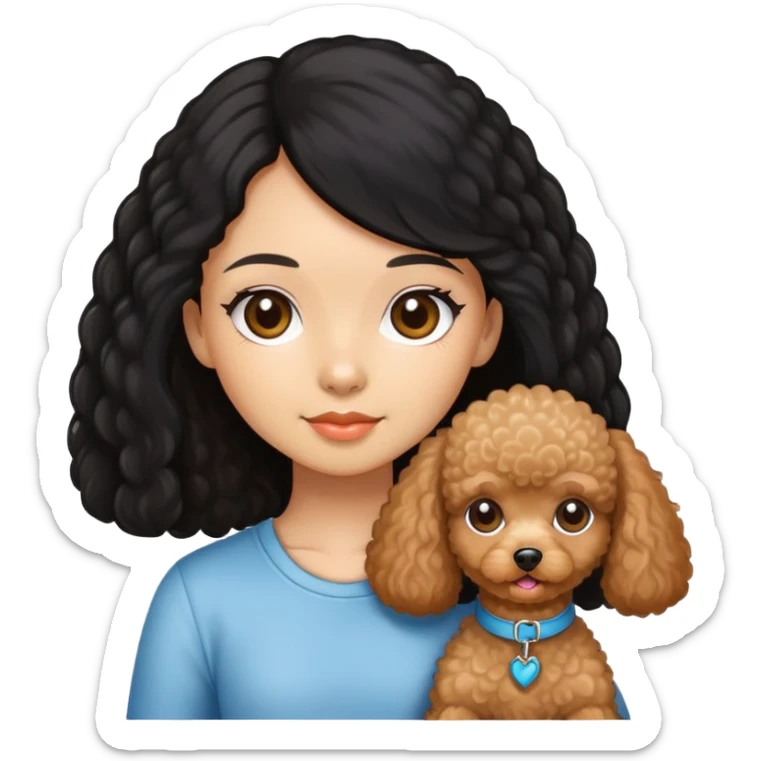 Girl long black hair, brunette and apricot toy poodle sticker