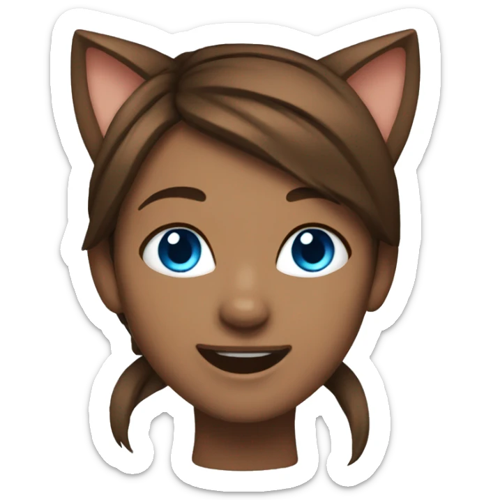Stoked girl emoji brown hair blue eyes cat ears sticker