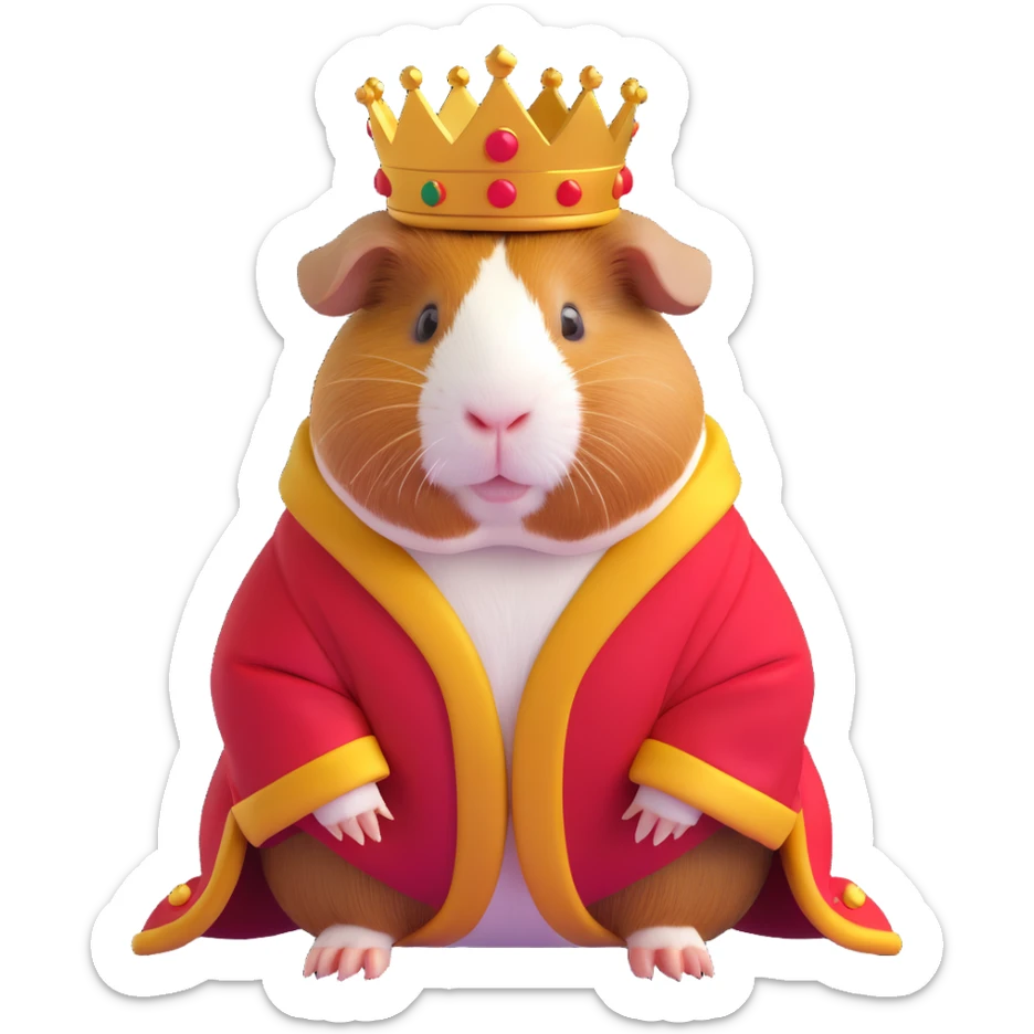 proud guinea pig king with a golden crown and red velvet robe, proud stance sticker