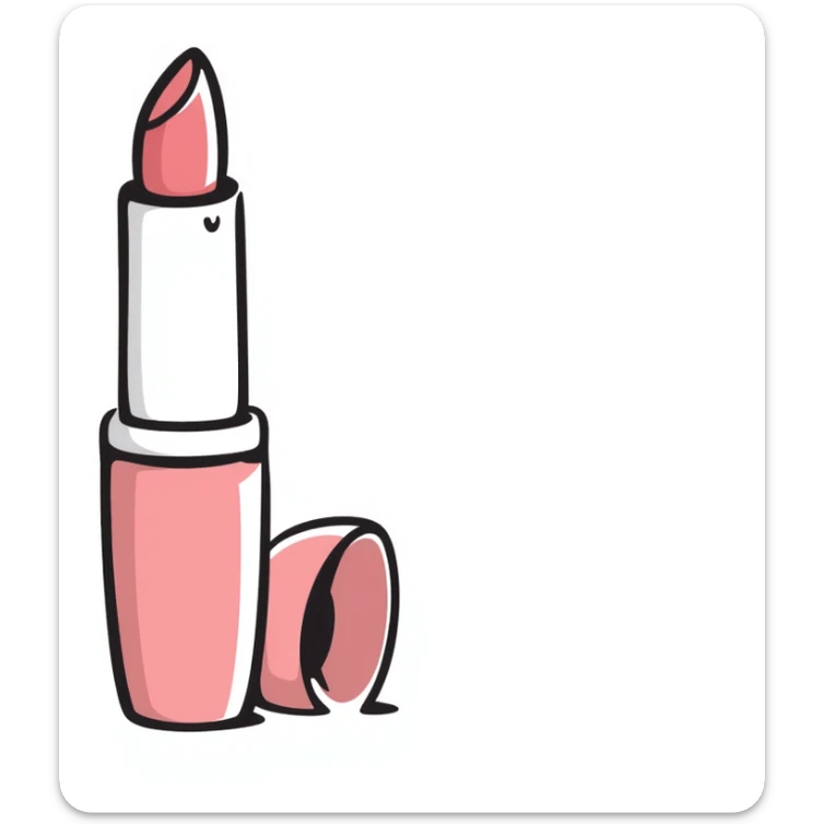 lipstick tube with cap and lipstick showing, pastel colors dd9fb0 ffc6d3 a3bfc9 c4bee2 f1b091, hand-drawn doodle style sticker