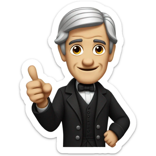 Ralph Waldo Emerson with thumbs up with a little frown and black clothes sticker