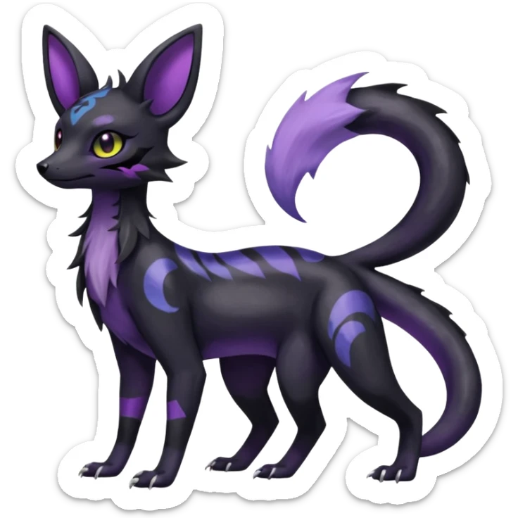 Rare epic aesthetic iridescent spooky gloomy colorful Salandit-Umbreon-Eevee-Genet-species-Fakemon-hybrid-creature, with markings, full body sticker