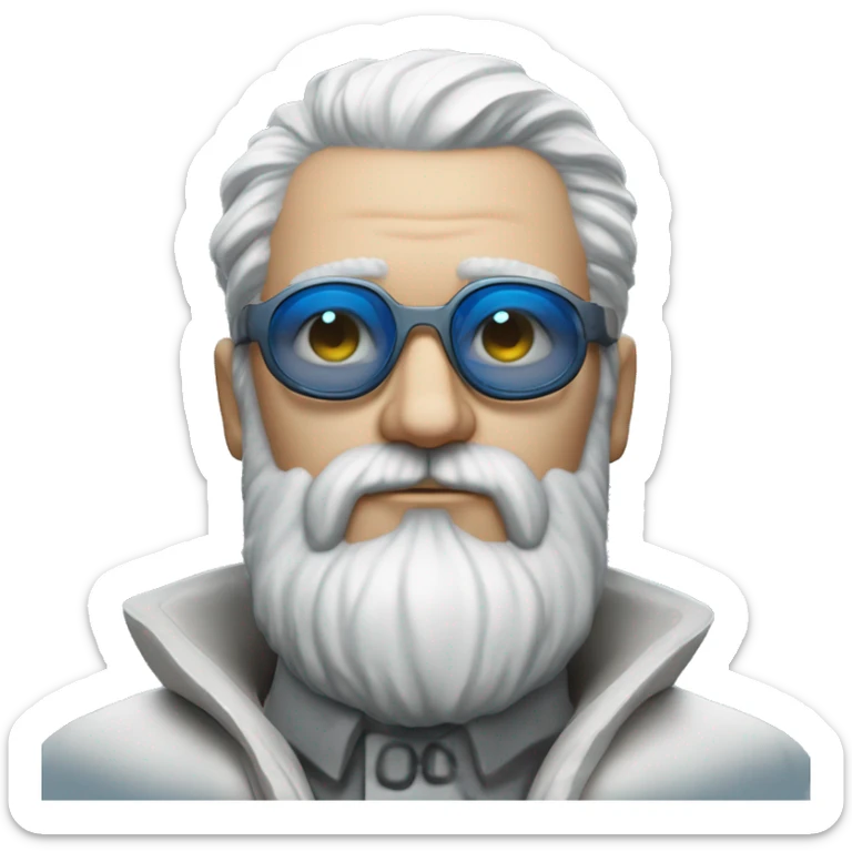 Homme grande barbe blanche chauve yeux bleu lunette et manteau cyberpunk sticker