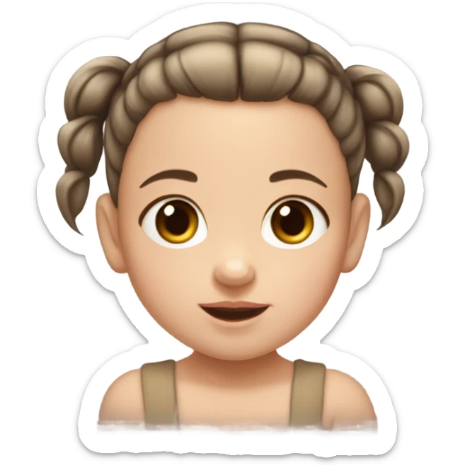 baby girl with super straight brown pigtails on top of head,  big dark brown eyes and pale white fair skin sticker
