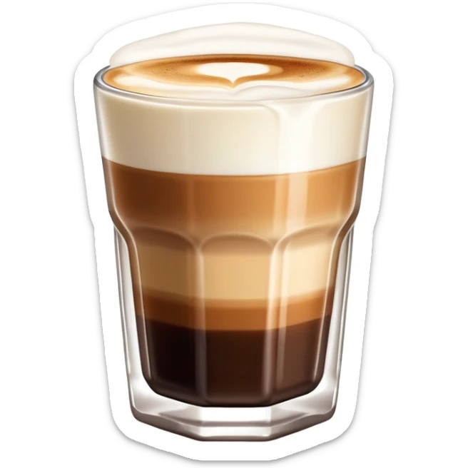 Cortado espresso drink in a small Gibraltar glass, milk and espresso coffee sticker
