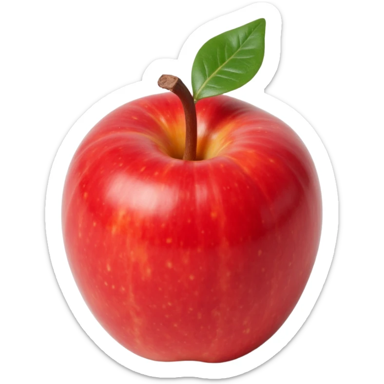 glossy red apple with a leaf, skeuomorphism icon style sticker