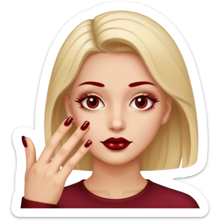 Emoji manucure main beige et nail art sur les ongles de couleur rouge foncé  sticker