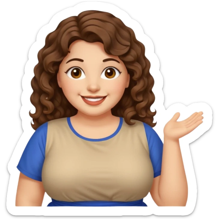30 yr old italian woman, chubby, brown wavy hair, big brown eyes, huge smile, fancy dress, no bangs, t shirt sticker