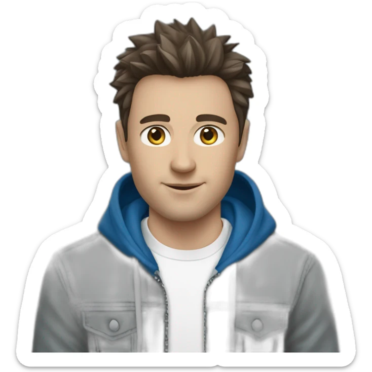 white male adult, Dark Brown Spikey Hair, Blue Eyes, Grey Hoodie, Blue Jeans, Converse shoes sticker
