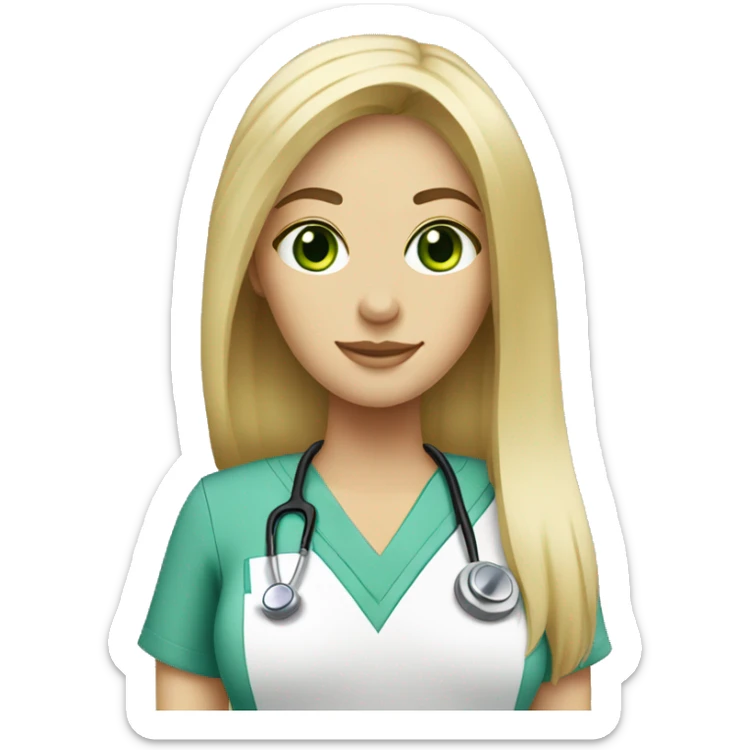 blonde woman green eyes long straight hair nurse scrubs sticker