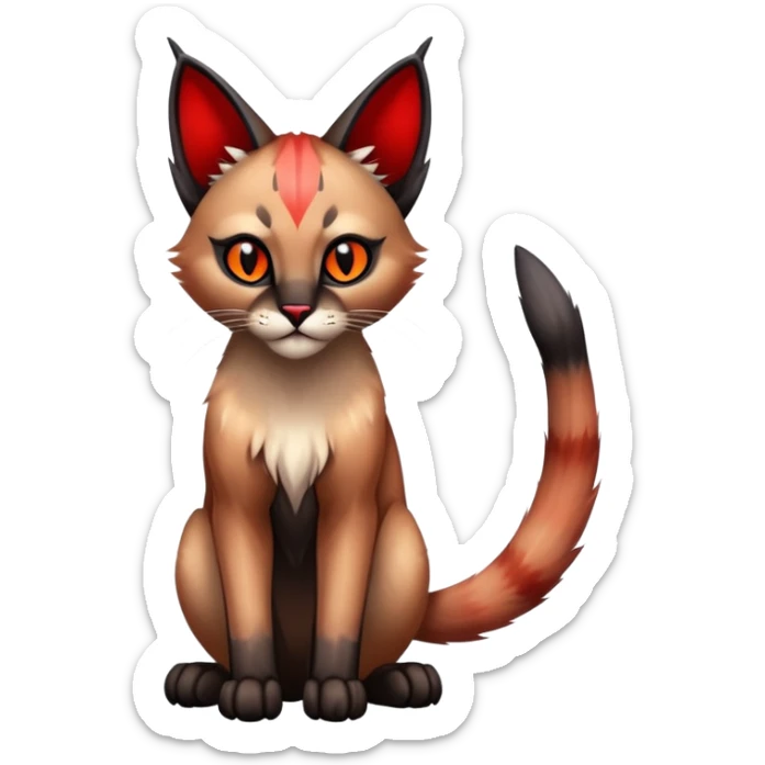 Gothic exotic Red and black and edgy and cute shiny Fantasy-Siamese-Bobcat-Caracal-Lykoi-feline-Fakémon-feline-hybrid (full body) sticker