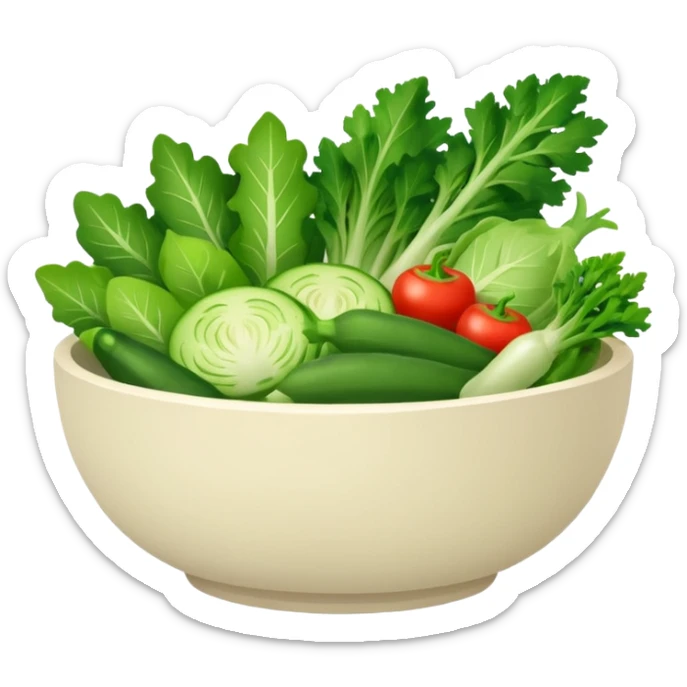 Healthy home cooking humanless avatar in clean style vibrant illustration. Fresh vegetables bowl, green tones, simple shapes, flat design, friendly and light. sticker