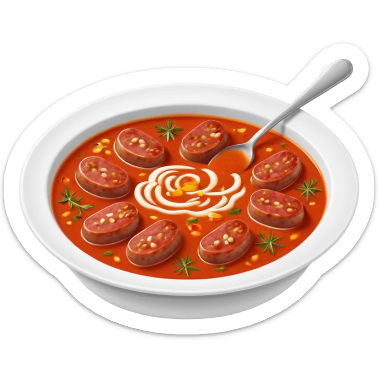emoji of Rougail saucisse meal. Typical Reunion island meal. Sliced sausage in tomato reduced soup with thym  sticker