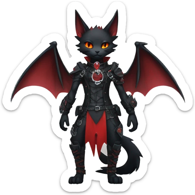 cool edgy black punk red ethereal fantasy nargacuga-bat-cat-Fakemon collar harness full body sticker