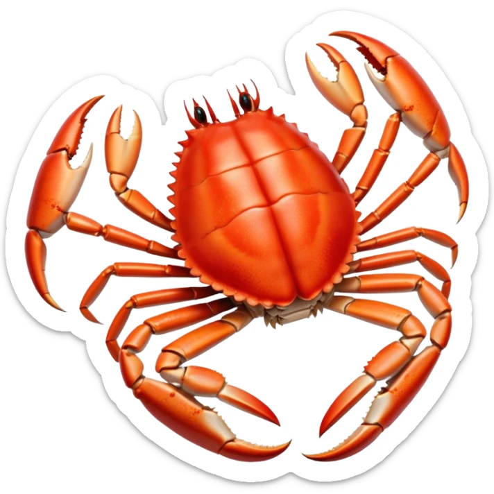 Cinematic rich crab legs, bright red shell glistening, cracked open to reveal tender white meat, warm golden highlights, detailed and delicious. sticker