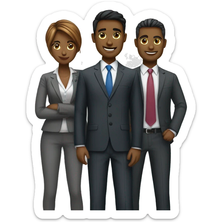 Digital team emoiji consisting of 2 women and 3 men. All in business suit. sticker