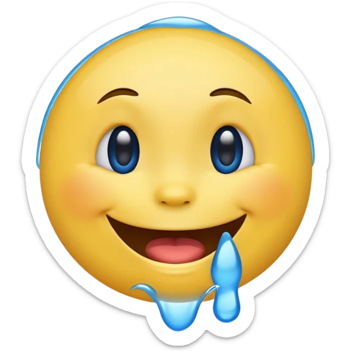 Emoji, yellow round laughing face, blue tears of joy on it  sticker