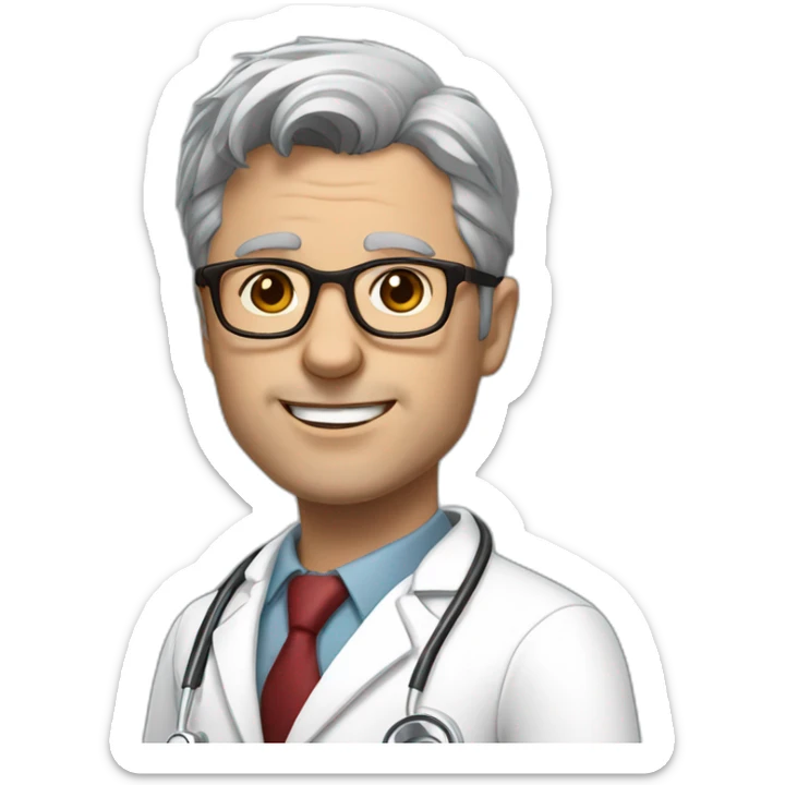 DOCTOR, MAN, FULL GREY BEARS, GREY AND WHITE SHORT HAIR, DARK RED GLASSES, REALISTIC sticker