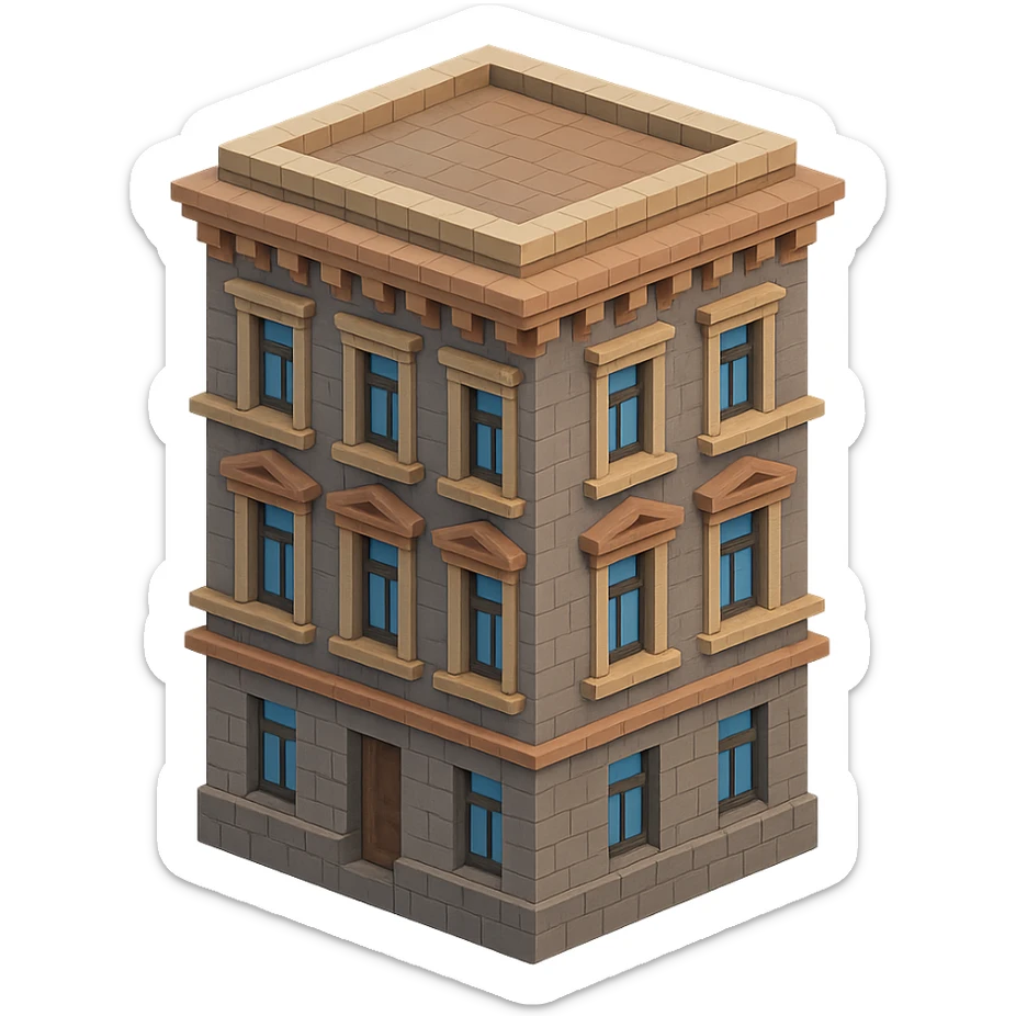 old Saint Petersburg building, decorative cornices, muted gray and brown colors, isometric view sticker