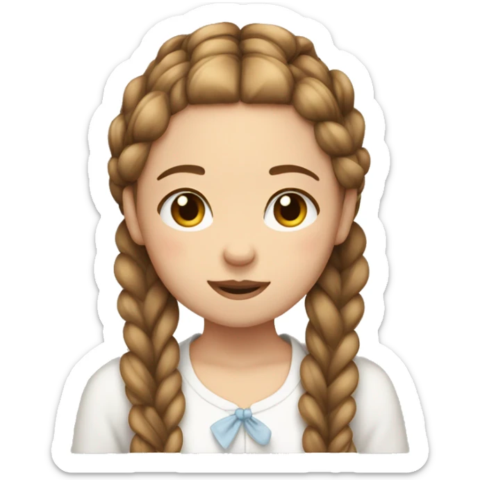 Light Brown haired girl with two French braids on top of each other tired together with a bow sticker