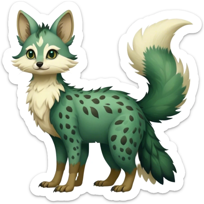 Feral Rare Fantasy Vernid-Trico-species by LiLaiRa, random markings, tufted tail, tufted ears, full body sticker
