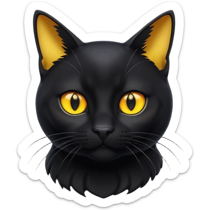 A 3D cartoon jet-black Bombay cat with glossy fur, bright golden eyes, dramatic contrast lighting, Memoji-style cinematic look. full body or half body. sticker