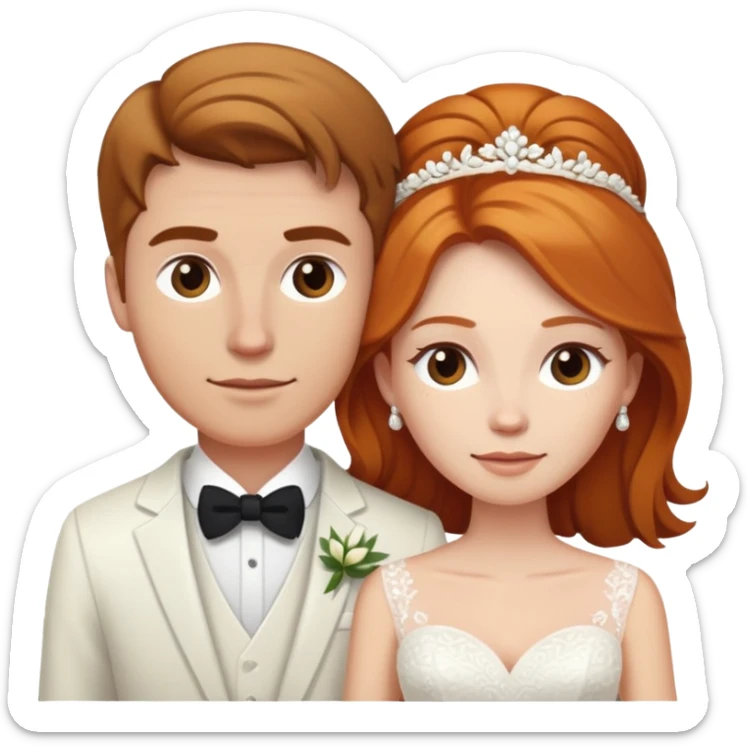 wedding couple with white man with brown hair and white woman with light ginger hair sticker