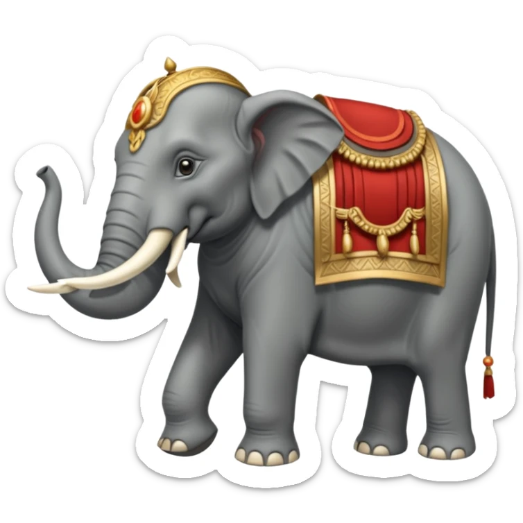 An emoji of a fierce Carthaginian war elephant with tusks and a howdah on its back. sticker