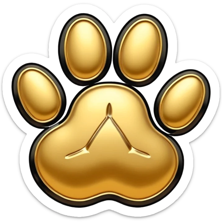 stylized golden animal paw print with shiny details and black outlines sticker