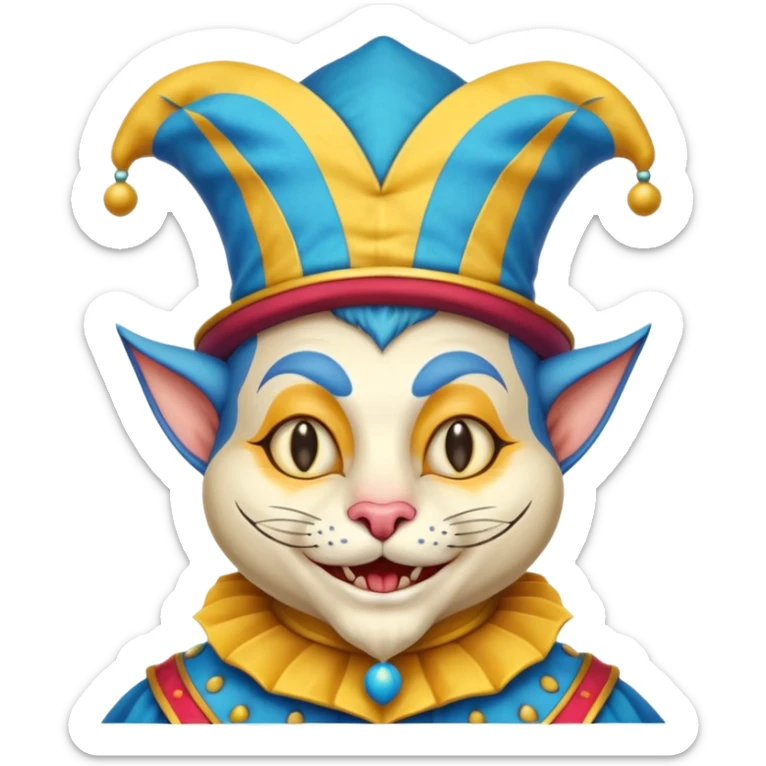 crazy funny colorful cat jolly joker, medieval, vintage, court jester, mac os icon, blue color sticker