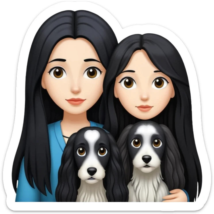 A girl with long black hair walks a black and white Afghan hound sticker