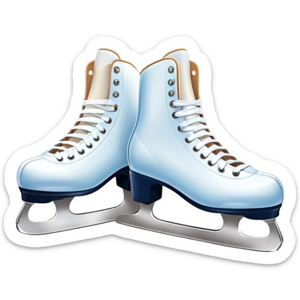 An icon featuring a pair of elegant figure skates standing on the smooth ice of a rink, with sparkling ice beneath them. The background shows a grand ice arena with bright lights and empty stands, highlighting the beauty and grace of figure skating. Transparent background. sticker