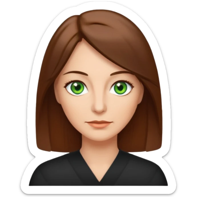 pretty middle age woman with green eyes and shoulder length straight brown hair  sticker