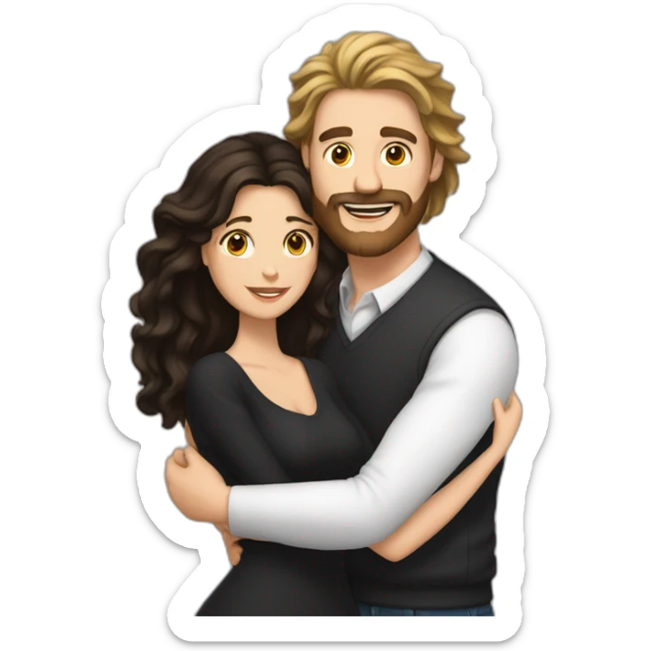White man brown beard and hair hugging white woman with long black hair sticker