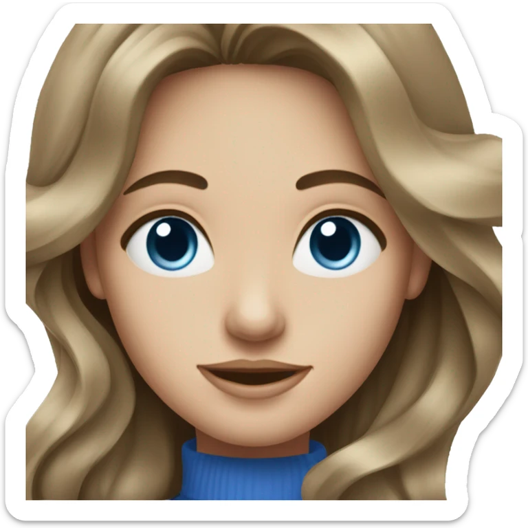 Portrait view of a a brunette girl with long wavy hair and blue eyes sticker